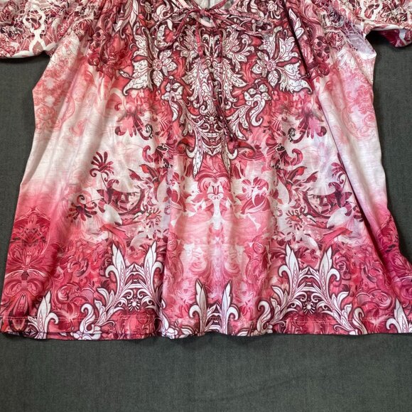 G Collection Pink & White Floral Short Sleeve Blouse Loose Fit Womens Size XXL - Picture 7 of 10